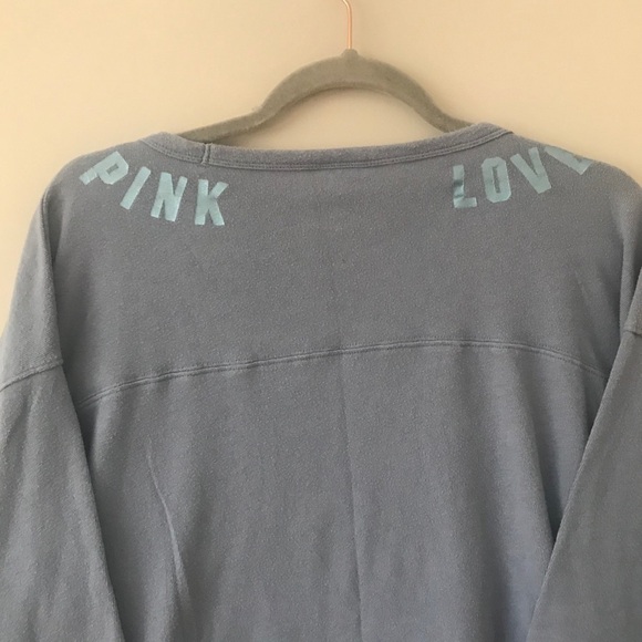 Pink Victoria’s Secret Blue Sequins Logo 3/4 Sleeve Shirt - Picture 8 of 9